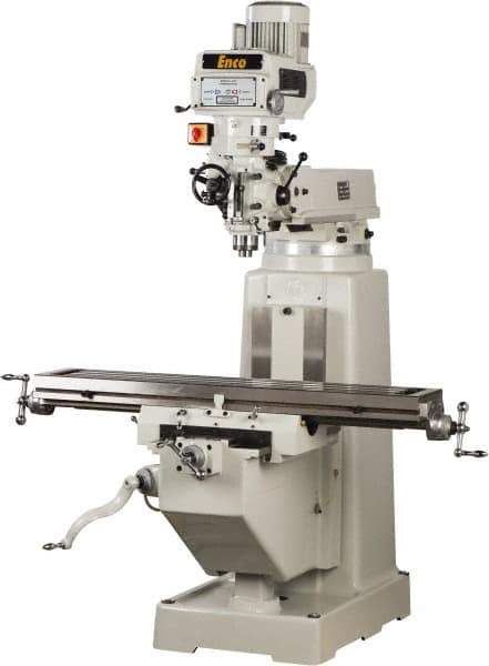 Enco - 10" Table Width x 54" Table Length, Variable Speed Pulley Control, 3 Phase Knee Milling Machine - R8 Spindle Taper, 3 hp - Industrial Tool & Supply