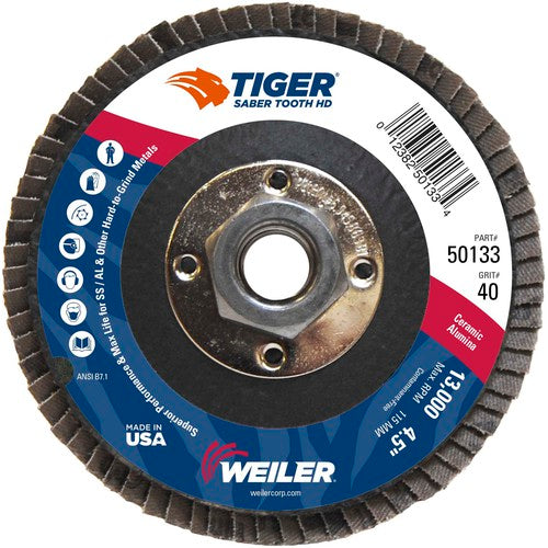 ‎4-1/2 Saber Tooth High Density Ceramic Abrasive, 40C, 5/8″-11 UNC Nut - Industrial Tool & Supply