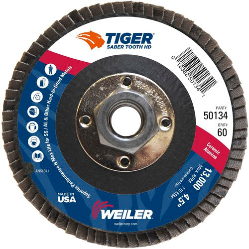 ‎4-1/2 Saber Tooth High Density Ceramic Abrasive, 60C, 5/8″-11 UNC Nut - Industrial Tool & Supply