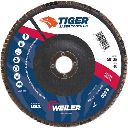 7″ Saber Tooth High Density Ceramic Abrasive, 40C, 7/8″ Arbor Hole - Industrial Tool & Supply