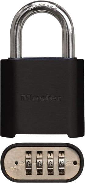 Master Lock - 2" Body Width x 3" Body Height, 1" Shackle Clearance, Powder Coating Combination Lock - 5/16" Shackle Diam, 1" Shackle Width, Set Your Own 4 Digit Combination - Industrial Tool & Supply
