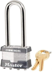 Master Lock - 2-1/2" Shackle Clearance, Keyed Different Laminated Steel Padlock - 5/16" Shackle Diam, Steel - Industrial Tool & Supply