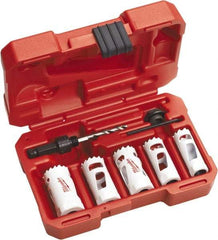 Milwaukee Tool - 7 Piece, 3/4" to 1-1/4" Saw Diam, Automotive Hole Saw Kit - Bi-Metal, Toothed Edge, Includes 5 Hole Saws - Industrial Tool & Supply