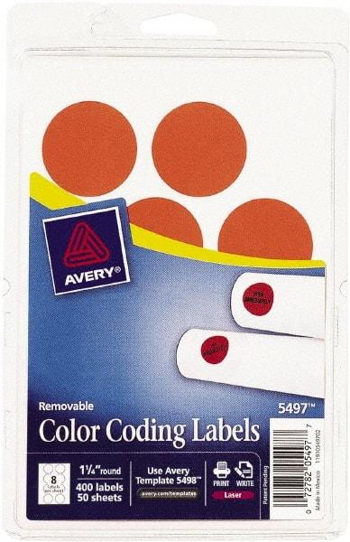 AVERY - 1-1/4" Wide x 1-1/4" Long, Neon Red Paper Color Coding Labels - For Laser Printers - Industrial Tool & Supply