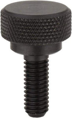 Morton Machine Works - 1/4-20 Knurled Shoulder Flat Tip Grade C-12L14 Steel Thumb Screw - 1-3/8" OAL, 3/8" Head Height - Industrial Tool & Supply