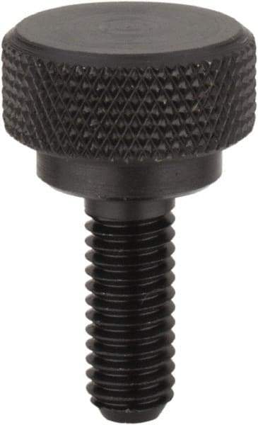Morton Machine Works - 1/4-20 Knurled Shoulder Flat Tip Grade C-12L14 Steel Thumb Screw - 1" OAL, 3/8" Head Height - Industrial Tool & Supply
