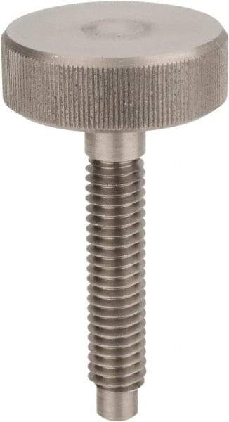Morton Machine Works - M6x1.00 Knurled Shoulderless Dog Point Tip Grade 303 Stainless Steel Thumb Screw - 72mm OAL, 25mm Head Diam x 8mm Head Height - Industrial Tool & Supply