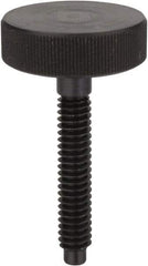 Morton Machine Works - M4x0.70 Knurled Shoulderless Dog Point Tip Grade C-12L14 Steel Thumb Screw - 44mm OAL, 19mm Head Diam x 6mm Head Height - Industrial Tool & Supply