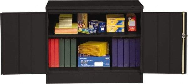 Tennsco - 2 Shelf Locking Storage Cabinet - Steel, 36" Wide x 18" Deep x 30" High, Black - Industrial Tool & Supply