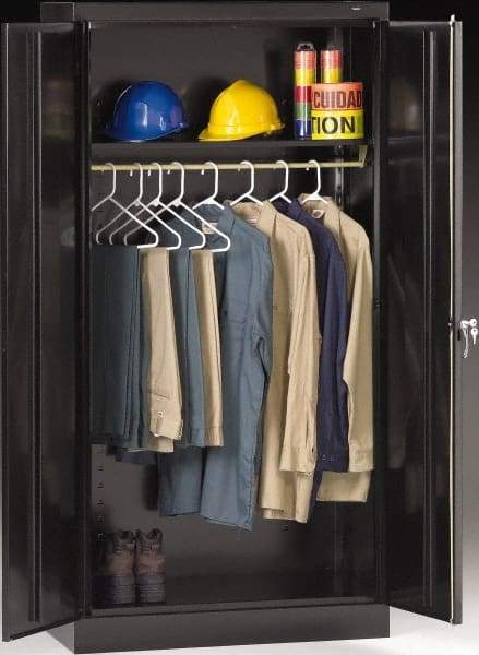 Tennsco - 2 Shelf Wardrobe Storage Cabinet - Steel, 36" Wide x 18" Deep x 72" High, Black - Industrial Tool & Supply