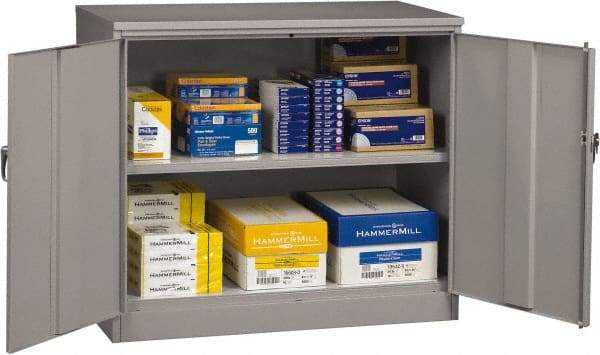 Tennsco - 2 Shelf Locking Storage Cabinet - Steel, 48" Wide x 18" Deep x 42" High, Medium Gray - Industrial Tool & Supply