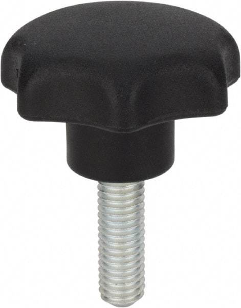 Morton Machine Works - 1.97" Head Diam, 7 Point Scalloped Knob - 3/8-16 Stem, Thermoplastic, Black - Industrial Tool & Supply