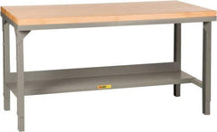 Little Giant - 72 Wide x 30" Deep x 28-3/4" High, Maple Butcher Block Top - Straight Edge, Adjustable Height Legs, Gray - Industrial Tool & Supply