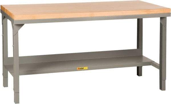 Little Giant - 60 Wide x 30" Deep x 28-3/4" High, Maple Butcher Block Top - Straight Edge, Adjustable Height Legs, Gray - Industrial Tool & Supply