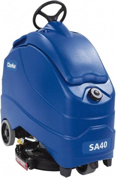 Clarke - 20" Cleaning Width, Battery Powered Floor Scrubber - 0.66 hp, 140 RPM, 12 Gal Tank Capacity, Series SA40 - Industrial Tool & Supply
