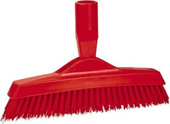 Vikan - 1.6" Bristle Length, Polyester Utility Scrub Brush - 9" Long x 1-1/2" Wide Head, 9-1/4" OAL, European Threaded Handle, Red, Polypropylene Block - Industrial Tool & Supply