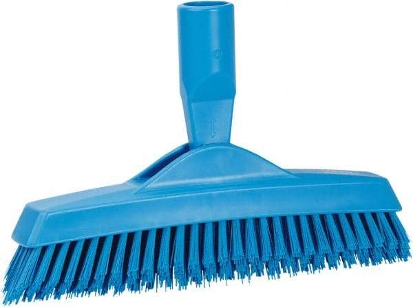 Vikan - 1.6" Bristle Length, Polyester Utility Scrub Brush - 9" Long x 1-1/2" Wide Head, 9-1/4" OAL, European Threaded Handle, Blue, Polypropylene Block - Industrial Tool & Supply