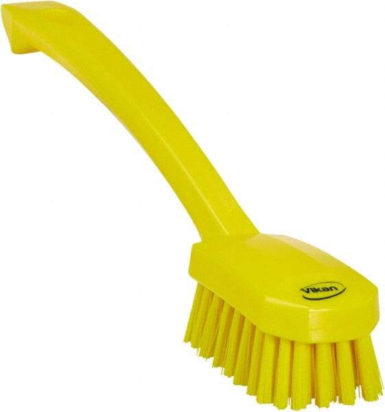 Vikan - 0.8" Bristle Length, Polyester Food Service Brush - 3" Long x 1.6" Wide Head, 10.2" OAL, Ergonomic Handle, Yellow, Polypropylene Block - Industrial Tool & Supply