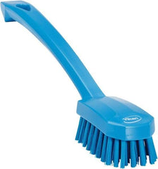 Vikan - 0.8" Bristle Length, Polyester Food Service Brush - 3" Long x 1.6" Wide Head, 10.2" OAL, Ergonomic Handle, Blue, Polypropylene Block - Industrial Tool & Supply
