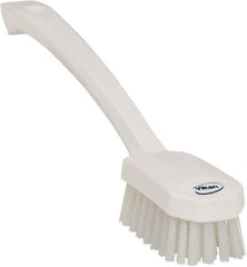 Vikan - 0.8" Bristle Length, Polyester Food Service Brush - 3" Long x 1.6" Wide Head, 10.2" OAL, Ergonomic Handle, White, Polypropylene Block - Industrial Tool & Supply