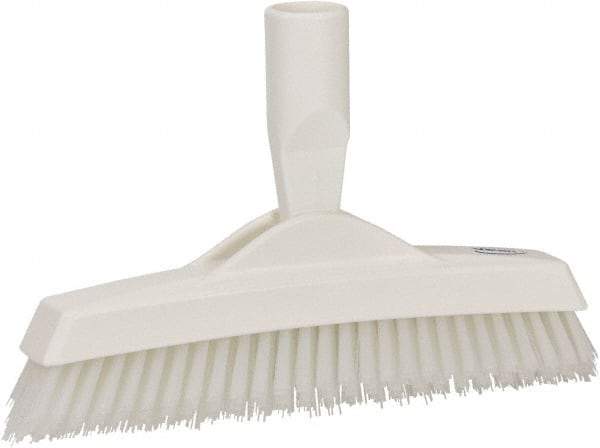 Vikan - 1.6" Bristle Length, Polyester Utility Scrub Brush - 9" Long x 1-1/2" Wide Head, 9-1/4" OAL, European Threaded Handle, White, Polypropylene Block - Industrial Tool & Supply