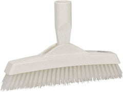 Vikan - 1.6" Bristle Length, Polyester Utility Scrub Brush - 9" Long x 1-1/2" Wide Head, 9-1/4" OAL, European Threaded Handle, White, Polypropylene Block - Industrial Tool & Supply