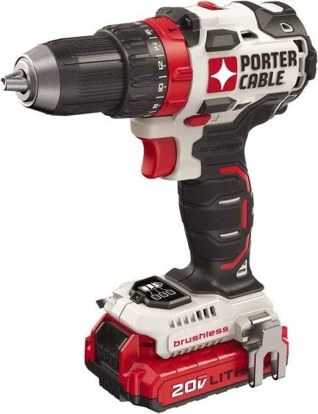 Porter-Cable - 20 Volt 1/2" Chuck Mid-Handle Cordless Drill - 0-1800 RPM, Keyless Chuck, Reversible, 2 Lithium-Ion Batteries Included - Industrial Tool & Supply