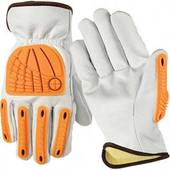 Wells Lamont - Size M Cut Resistant Work Gloves - For Work & Driver, Uncoated, Elastic Band Cuff, Full Fingered, White/Orange, Paired - Industrial Tool & Supply