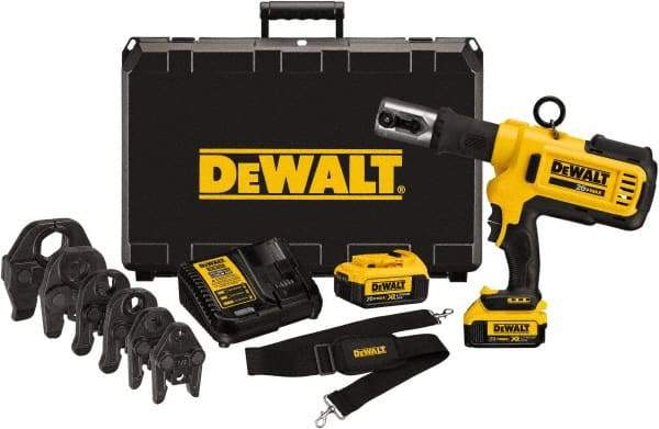 DeWALT - 4 Ton Electric Crimper - Includes DCE200, (2) DCB204, DCE115, Shoulder Strap, (5) 1/2 - 2" Crimping Heads, Kit Box - Industrial Tool & Supply