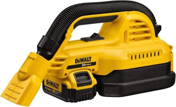 DeWALT - 0.5 Gal Plastic Tank, Battery Powered Wet/Dry Vacuum - 0.33 Peak hp, 20 Volt, 1-1/4" Hose Fitting, Cordless, HEPA Filter, Accessories Included - Industrial Tool & Supply