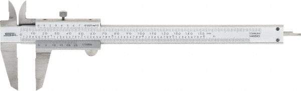 SPI - 0 to 150mm Stainless Steel Vernier Caliper - 0.02mm Graduation, 1.57" Jaw Depth, 0.001" Accuracy, Includes NIST Traceability Certificate - Industrial Tool & Supply