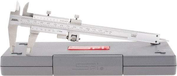SPI - 0 to 130mm Stainless Steel Vernier Caliper - 0.02mm Graduation, 1.57" Jaw Depth, 0.001" Accuracy, Includes NIST Traceability Certificate - Industrial Tool & Supply