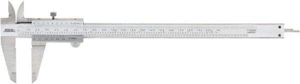 SPI - 0 to 200mm Stainless Steel Vernier Caliper - 0.02mm Graduation, 1.97" Jaw Depth, 0.0015" Accuracy, Includes NIST Traceability Certificate - Industrial Tool & Supply