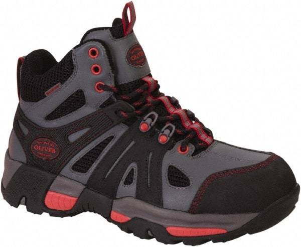 OLIVER - Men's Size 11 Medium Width Steel Industrial Hiker - Gray, Leather Upper, Rubber Outsole, 5" High, Lace-Up, Waterproof - Industrial Tool & Supply