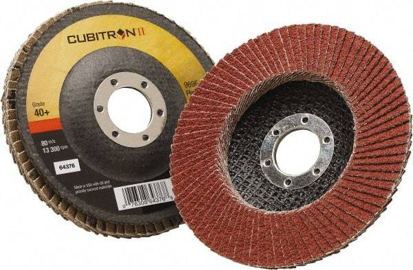 3M - 40 Grit, 4-1/2" Disc Diam, 7/8" Center Hole, Type 27 Ceramic Flap Disc - 13,300 Max RPM, Polyester Backing, Arbor Attaching System, Coated - Industrial Tool & Supply