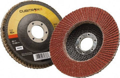 3M - 40 Grit, 4-1/2" Disc Diam, 7/8" Center Hole, Type 27 Ceramic Flap Disc - 13,300 Max RPM, Polyester Backing, Arbor Attaching System, Coated - Industrial Tool & Supply