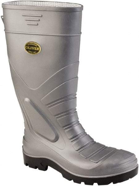 OLIVER - Men's Size 14 Wide Width Steel Knee Boot - Gray, PVC/Nitrile Blend Upper, PVC/Nitrile Blend Outsole, 16" High, Pull-On, Heat Resistant, Puncture Resistant - Industrial Tool & Supply