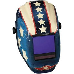 Jackson Safety - 3-1/4" Window Width x 4" Window Height, 5 to 8 & 9 to 13 Shade Auto-Darkening Lens, Fixed Front Welding Helmet with Digital Controls - Red/White/Blue Stars & Scars Design, Nylon - Industrial Tool & Supply