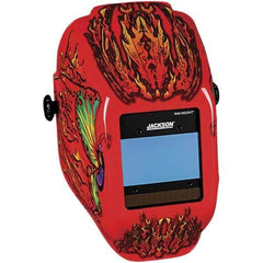 Jackson Safety - 2.36" Window Width x 3.94" Window Height, 9 to 13 Shade Auto-Darkening Lens, Fixed Front Welding Helmet with Digital Controls - Red Flaming Butterfly Design, Nylon - Industrial Tool & Supply