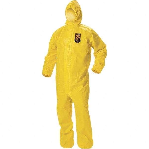 KleenGuard - Size M PE Film Chemical Resistant Coveralls - Yellow, Zipper Closure, Elastic Cuffs, Elastic Ankles, Taped Seams, ISO Class 1, 2 & 3 - Industrial Tool & Supply
