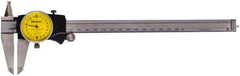 Mitutoyo - 0mm to 200mm Range, 0.02mm Graduation, 2mm per Revolution, Dial Caliper - Yellow Face, 50mm Jaw Length, Accurate to 0.03mm - Industrial Tool & Supply