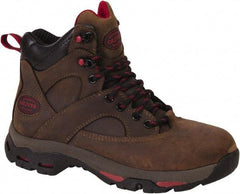 OLIVER - Women's Medium Width Steel Work Boot - Brown, Leather Upper, Rubber Outsole, 6" High, Lace-Up, Waterproof - Industrial Tool & Supply