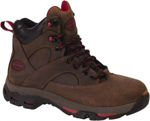 OLIVER - Women's Medium Width Steel Work Boot - Brown, Leather Upper, Rubber Outsole, 6" High, Lace-Up, Waterproof - Industrial Tool & Supply