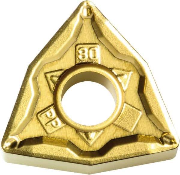 Kyocera - WNMG430.5 PP Grade PV720 Cermet Turning Insert - TiCN (Megacoat Nano) Finish, 80° Trigon, 1/2" Inscr Circle, 3/16" Thick, 0.008" Corner Radius - Industrial Tool & Supply