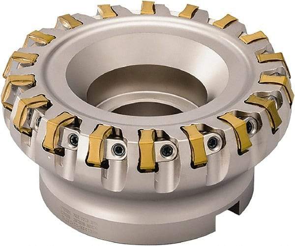 Kyocera - 24 Inserts, 250mm Cut Diam, 47.63mm Arbor Diam, 6mm Max Depth of Cut, Indexable Square-Shoulder Face Mill - 70° Lead Angle, 63mm High, PNEA 1106, PNEG 1106 & PNMG 1106 Insert Compatibility - Industrial Tool & Supply