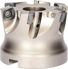 Kyocera - 7 Inserts, 100mm Cutter Diam, 2mm Max Depth of Cut, Indexable High-Feed Face Mill - 0.6693" Arbor Hole Diam, 12.7mm Keyway Width, 63mm High, MFH Toolholder, SOMT 14 Inserts - Industrial Tool & Supply