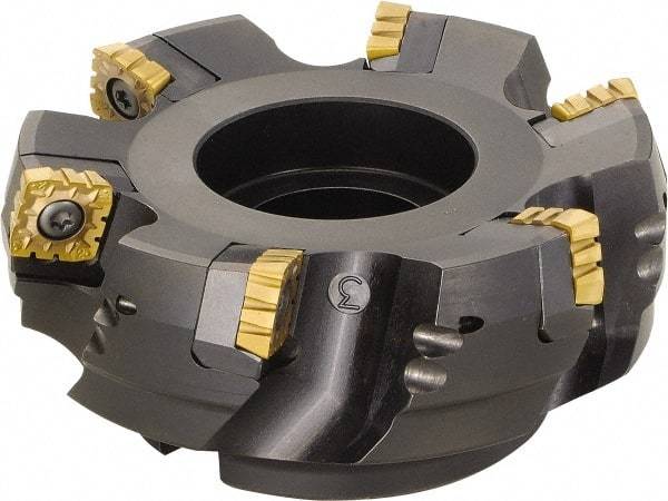 Kyocera - 101.6mm Cut Diam, 31.75mm Arbor Hole, 12mm Max Depth of Cut, 75° Indexable Chamfer & Angle Face Mill - 6 Inserts, SPMT1806 Insert, Right Hand Cut, 6 Flutes, Series MSRS15 - Industrial Tool & Supply