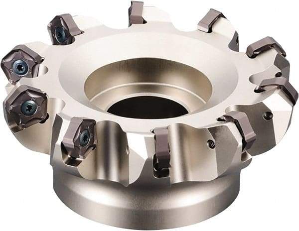 Kyocera - 125mm Cut Diam, 38.1mm Arbor Hole, 6mm Max Depth of Cut, 45° Indexable Chamfer & Angle Face Mill - 7 Inserts, PNEU 12..\xB6PNMU 12.. Insert, Right Hand Cut, 7 Flutes, Series MFPN - Industrial Tool & Supply
