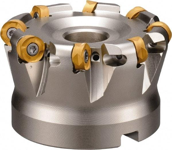 Kyocera - 100mm Cut Diam, 6mm Max Depth, 14.4mm Arbor Hole, 9 Inserts, ROMU 12... Insert Style, Indexable Copy Face Mill - MRW Cutter Style, 10,600 Max RPM, 50mm High, Through Coolant, Series RAD-8 - Industrial Tool & Supply