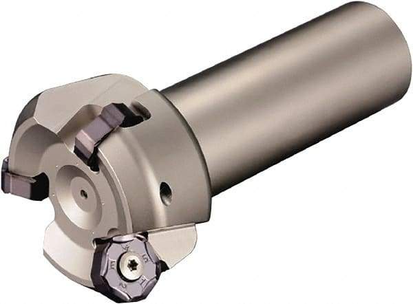 Kyocera - 45° Lead Angle, 2.31" Max Cut Diam, 2" Min Cut Diam, 0.23" Max Depth of Cut, Indexable Chamfer and Angle End Mill - 3 Inserts, PNEU 1205, PNMU 1205 Insert Style, 3.6" Overall Length, Straight Shank - Industrial Tool & Supply